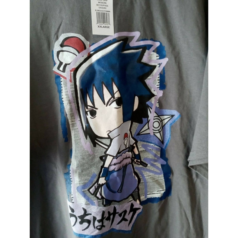 Naruto Anime Men Grey T Shirt 2XL Chibi Sasuke Uchiha 20th Ripple Junction
